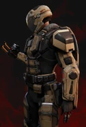 Simon's SPI armor was extensively refurbished by the Covenant during his time as commander of the Kru'desh Legion.
