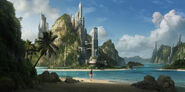 A tropical resort on Cambeau Island in the Kalawi District.