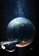 The colony of Resolution is glassed by Sangheili ships following contact with Flood in 2572.