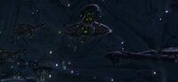 A flotilla of CRS-class frigates around Requiem.