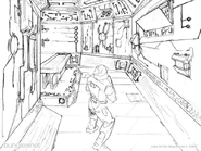 Концепт-арт коридора на корабле.