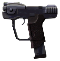 Внутриигровой вид на магнум M6D из Halo: Combat Evolved.