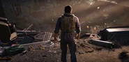 Пред-релизное изображение где Пилот глядит на разрушенный Кондор.