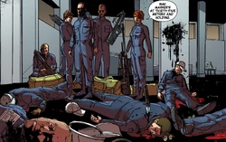 Синяя команда, вооружённая винтовками MA2B (кроме Линды-058) в прихожей личных аппартаментов полковника Уоттса.