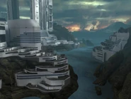 Вид на Новую Александрию с характерной террасной архитектурой города.