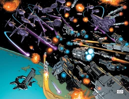 Флот Эпсилон Эридана атакует флот Исключительного Правосудия Ковенанта на орбите Предела.