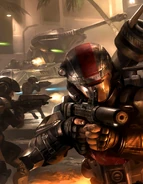 Концепт-арт Микки, сражающегося вместе с морпехами.