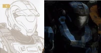 Концепт перестановки брони из Halo 3 в сравнении со шлемом Кэт.