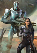 Искра в корпусе Оруженосца вместе с Рион Фордж на обложке Halo: Ренегаты.