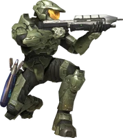 Мастер-старшина, вооружённый MA5C, в присяди.