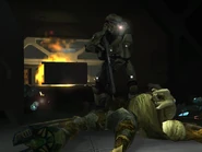 Джон-117 пробирается через обломки.