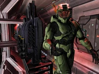 Джон, вооружённый БВ55 на станции "Каир" в анонсирующем трейлере Halo 2.