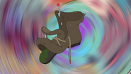 An old, reeled-in boot (used to transition to Dave training Gretel with fishing )