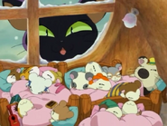 Penelope sleeping without her blanket in English Opening #1, seen on the far left side next to Sandy.