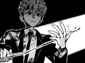 Natsuhiko cutting his own hand to spill his blood