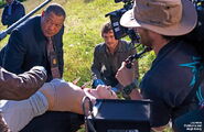 Fishburne and Dancy filming a scene