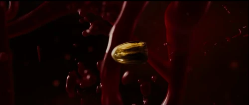 A bullet surrounded by blood.