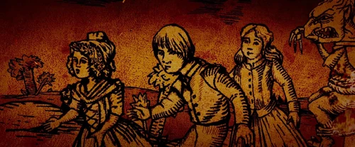 Hansel & Gretel with a little girl avoiding a witch.