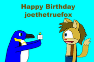 Terry holding a star present to Joe the Fox for joethetruefox's birthday