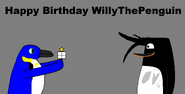 Terry holding a star present to Willy for WillyThePenguin's birthday