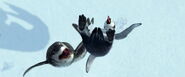 Mumble and the leopard seal falling to land