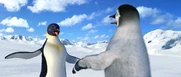 Gloria and Mumble are excited to see each other when she catches up to him on his journey to the Forbidden Shore in Happy Feet