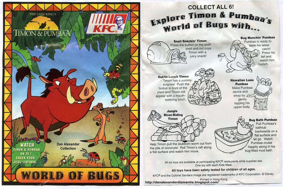 Timon & Pumbaa: World of Bugs (KFC, 1996) | Kids Meal Wiki | Fandom