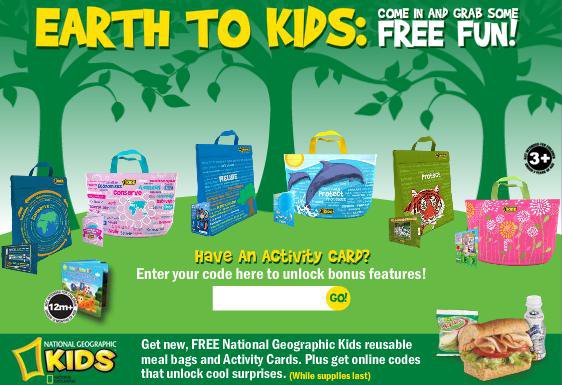 National Geographic Kids reusable meal bags and activity cards