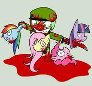 Flippy killing four of the main ponies. Drawn by htflover4life.