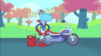 Lumpy, the Knievel wannabe, has his own bike.