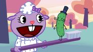 Lammy wears a purple bow and a white wool sweater, while Mr. Pickels wears a top hat.