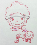 Disco Bear with roller-skates and a frisbee.