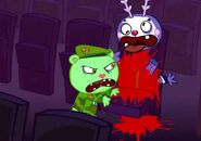 ...but has his Halloween costume when he dies, and his ears are gone as well. Also, Flippy's mouth is upside-down.