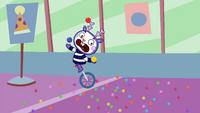 Mime loses control of his unicycle.