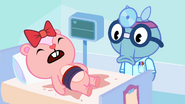 Giggles' blood is a VERY light shade of pink. However, it might be her hospital bed soaking it in.