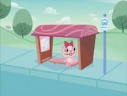 Giggles is waiting for the bus.