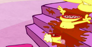 One of the many inconsistent deaths in this ridiculous show, one of them being stairs slicing your body.