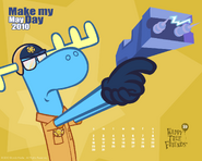 Lumpy's got a stun gun for this May 2010 desktop calendar.