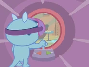 The interior of the time machine, note that control lever in the center.