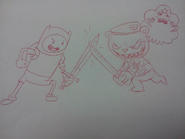 Fliqpy and Finn from Adventure Time in a doodle posted on Facebook.