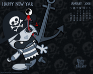 The phrase "Happy New Yar" is reused for this January 2008 desktop calendar.