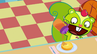 Nutty enjoys his syrup with a little bit of pancakes.