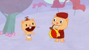 A GIF animation of Pop and Cub playing with ball.