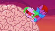 Zombie Toothy bites Fliqpy's inflated brain...