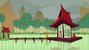 An exterior view of Buddhist Monkey's house in the same episode.