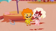 A seductive Disco Bear wants to kiss Giggles just because she has an "afro".