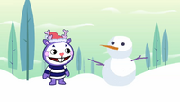 Mime has a staring contest with his snowman buddy.