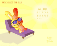 Another summertime disaster for Cuddles in this July 2007 calendar wallpaper.