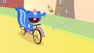 Petunia riding a bike delivering papers in False Alarm