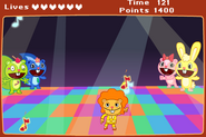 Petunia and Nutty dance together along with Cuddles, Giggles, and Disco Bear in Disco Inferno.